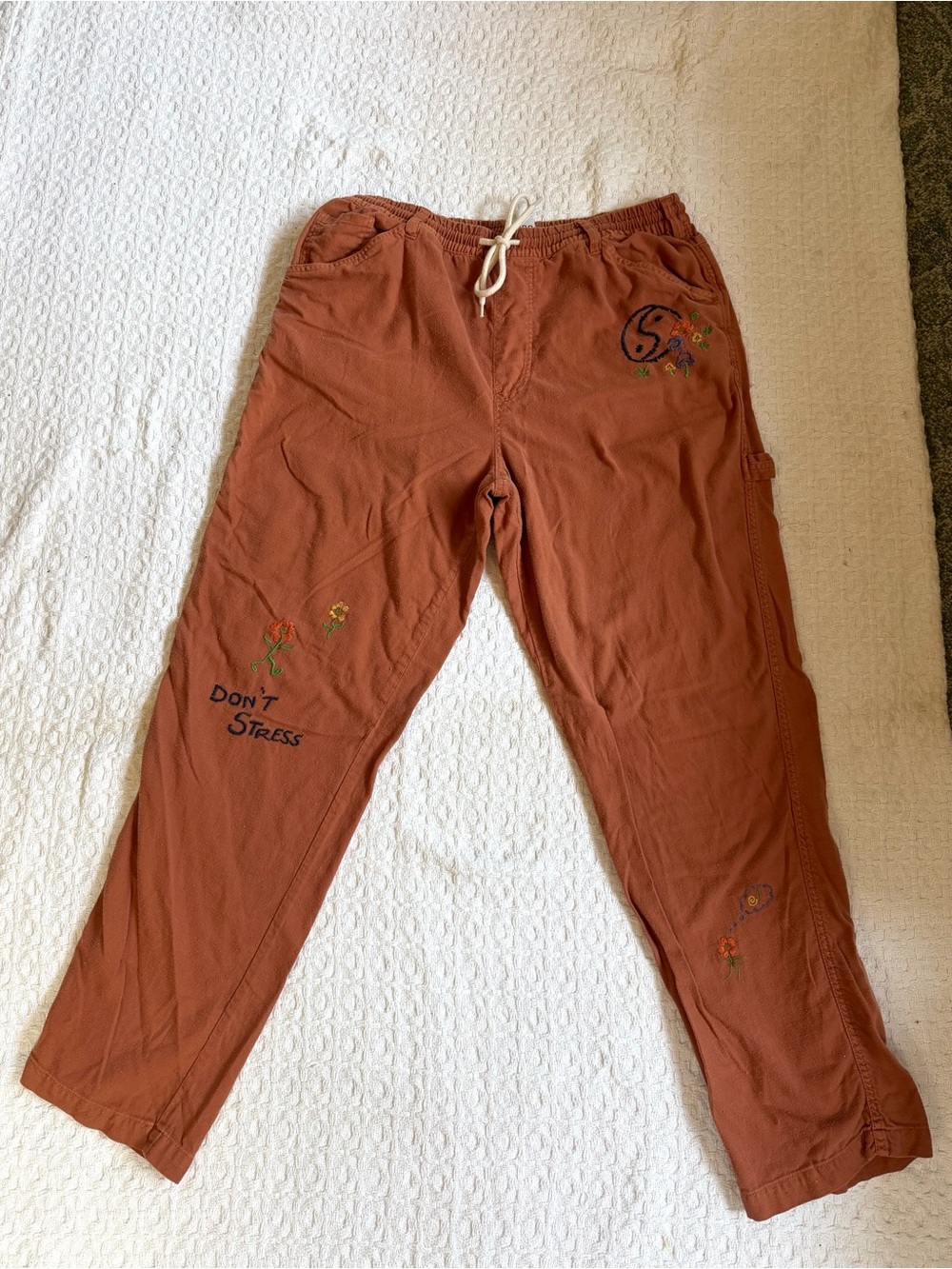 BDG Urban Outfitters Clay Cotton Embroidered Peace Flower Pants